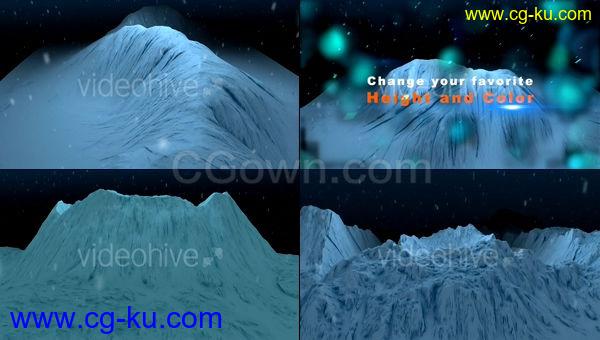 3D标志雪花飘落冰山雪景地形标志演绎LOGO标题动画-AE模板下载的图片1