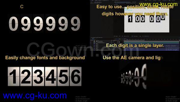 翻转时钟三维计数器翻转数字动画定时器机场起飞倒计时面板-AE模板下载的图片1
