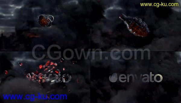 3D效果战争浓烟四起手榴弹爆炸LOGO汇聚武器展示-AE模板下载的图片1