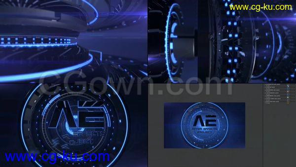 3D抽象高科技轮轴构造发光LOGO现代标志动画-AE模板的图片1