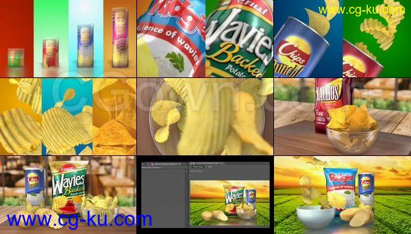 3D薯片广告宣传产品包装商业片头动画-AE模板下载的图片1