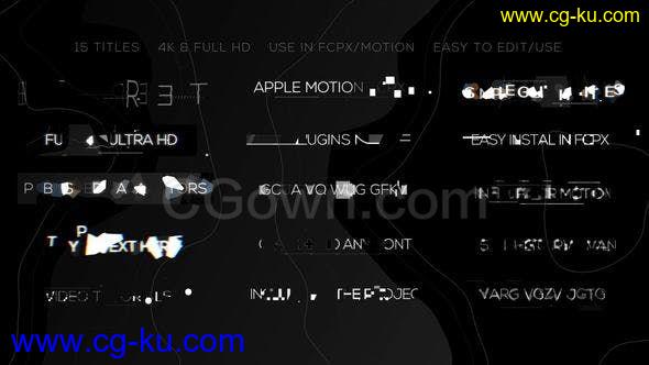 FCPX Glitch插件15组信号故障干扰损坏文字标题动画效果的图片1
