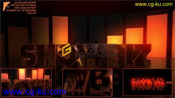 3D百老汇灯光舞台黄金元素光面质感标志片头-AE模板下载的图片1