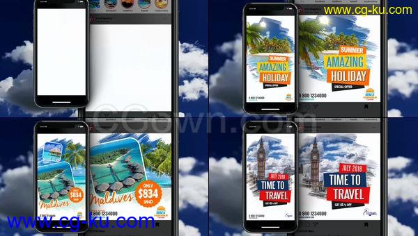 炎热的夏季旅行促销广告数字标牌展示instagram社交媒体度假景点-AE模板下载的图片1