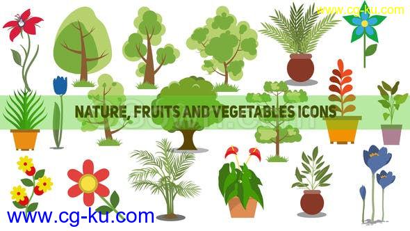 110组大自然水果蔬菜ICON图标动画包制作自然食品商场类型宣传视频动画-AE模板下载的图片1