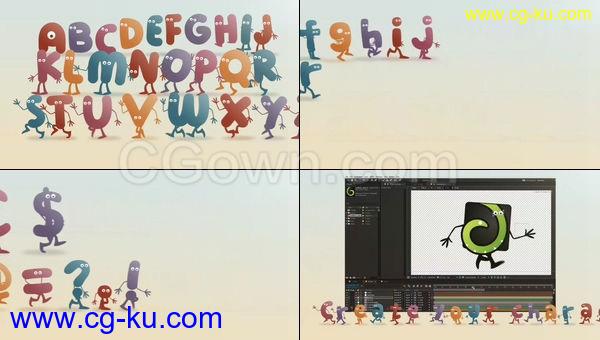 彩色卡通字母表动画儿童英语教育培训广告宣传标题字体动画AE模板的图片1