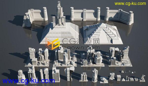 科幻现代城市景观建筑楼房3D模型文件MAX/FBX/OBJ格式下载的图片1