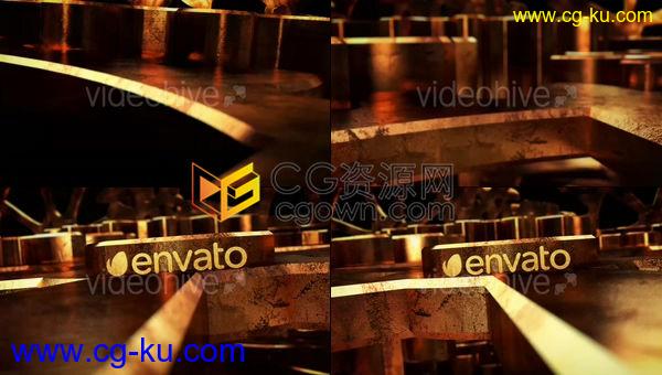 3D青铜齿轮金属感LOGO标志动画机械工业商标演绎片头-AE模板下载的图片1