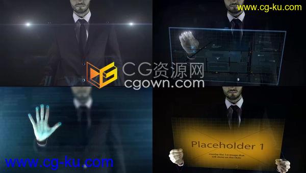 未来网格全息图实拍人物操作数字面板科技感宣传片头-AE模板的图片1