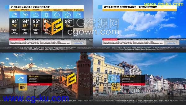 AE模板-天气预报包装有趣展示现代设计风格未来七天天气预报文本图像动画元素的图片1
