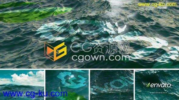 逼真的海洋标志流动波浪流水显现文字动画LOGO片头-AE模板下载的图片1