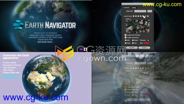 AE模板-地球导航器地球连接网络空间全球地图俯冲旋转变焦动画的图片1