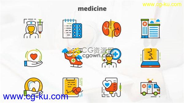 医学与医疗健康方面12组图标动画动态解说Icons效果视频-免费AE模板的图片1