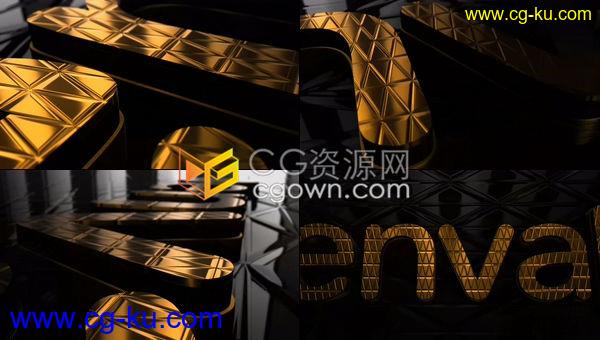 黑色菱形表面背景金色3D标志菱格凹凸面元素LOGO片头-AE模板下载的图片1
