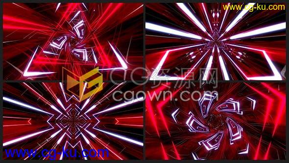 4组红色隧道VJ素材闪烁发光LED霓虹灯闪光灯图形动画背景视频下载的图片1