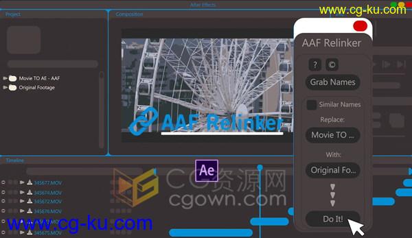 AAF Relinker v1.0 AE脚本导入AAF文件自动重新链接任何素材工具下载的图片1