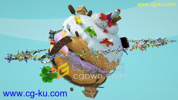 4K分辨率卡通巧克力冰淇淋火箭太空玩具世界地球背景素材下载的图片1