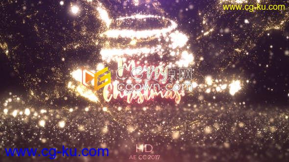 魔法粒子金光闪闪散景视觉效果动画揭示圣诞节标志祝福片头-AE模板的图片1