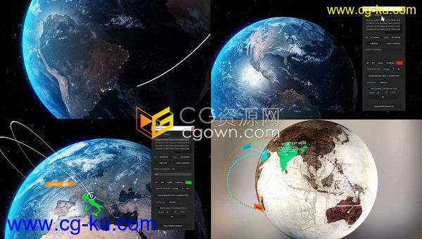 制作三维地球世界地图全球地点连线动画效果带脚本与视频教程-AE模板下载的图片1