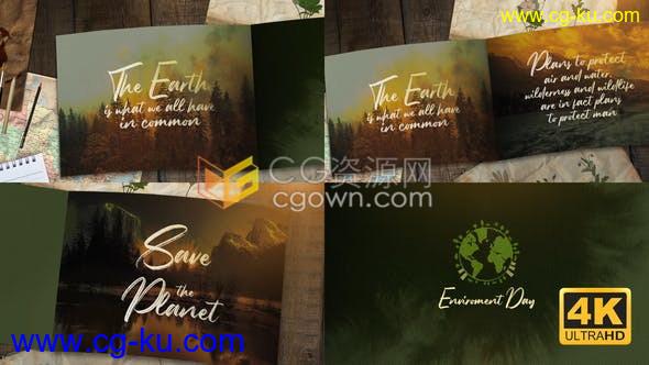 4K效果自然环境保护宣传书籍翻页介绍地球森林全球变暖徒步旅行视频-AE模板下载的图片1