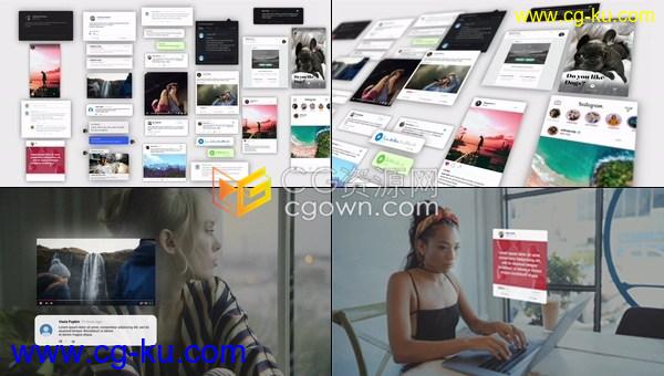 27个社交平台聊天页面对话弹窗样式短视频分享评论交流动画帖子模型-AE模板的图片1