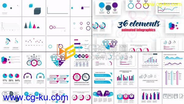 36种现代公司彩色信息图表元素数据分析图标统计流程图-AE模板的图片1