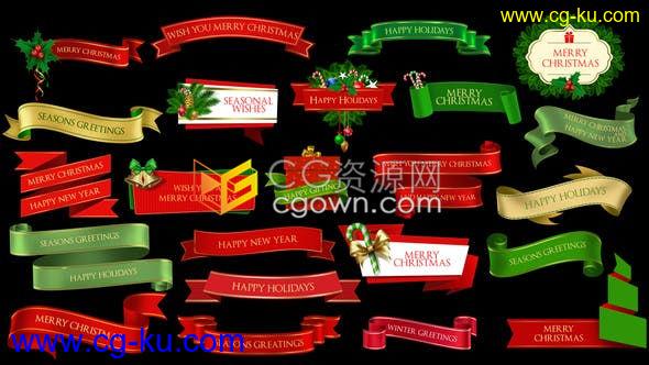 23种4K精美灵活设计圣诞节飘带徽章标签装饰元素标题展示动画-AE模板下载的图片1