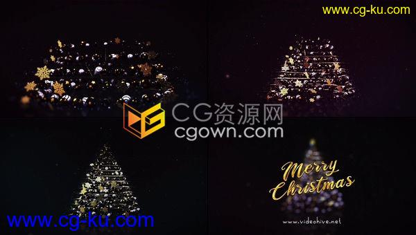 4K圣诞节元素演绎3D圣诞树标志节日祝福LOGO片头-AE模板下载的图片1