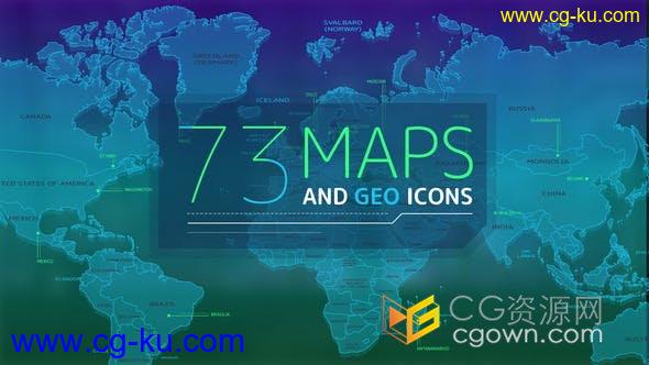 73个地图和地理图标元素4K分辨率创建公司企业视频地理动画图标构图-AE模板的图片1