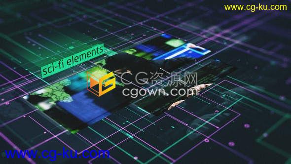 4K科幻元素互联网商业信息加密服务器数据高科技数字视觉效果幻灯片-AE模板的图片1