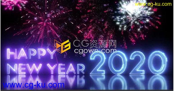 炫丽烟花霓虹灯字母2020新年祝福背景视频素材免费下载的图片1