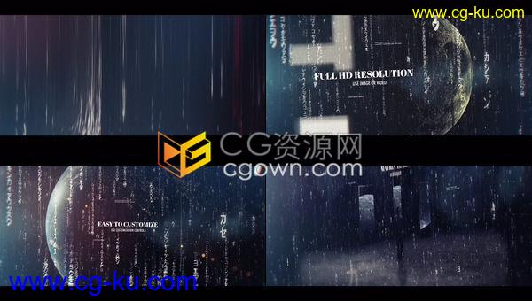 视差科技感数字雨帘矩阵化标题幻灯片人工智能精美浪漫科幻电影预告片-AE模板的图片1