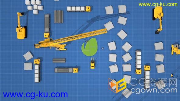 3D工业建筑施工起重机工程车拼接LOGO动画片头-AE模板下载的图片1