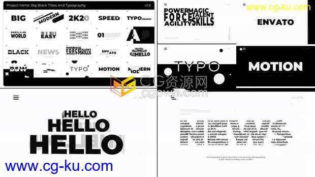 黑白风格动态文字标题展示社会媒体视频字幕动画效果工程-AE模板免费下载的图片1