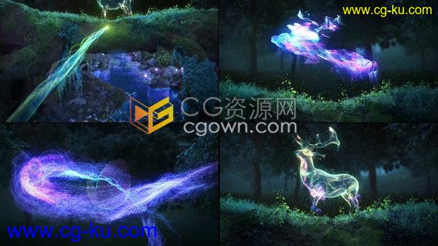 魔法粒子路径动画河流森林草地鹿动物光效形状演绎LOGO片头-AE模板下载的图片1