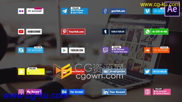 AE模板-社交媒体图标动画元素通知关注收藏点击订阅按钮频道品牌标识等的图片1