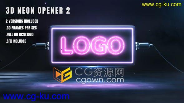 3D霓虹灯接通电源点亮LOGO标志效果动画片头-AE模板免费下载的图片1