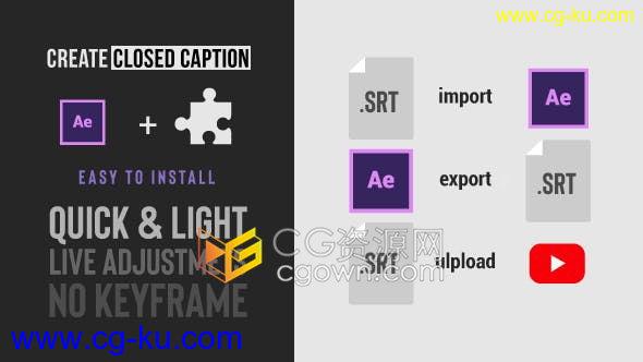 After Effects导入与导出SRT字幕文件上传到社交媒体视频网站-AE脚本下载的图片1