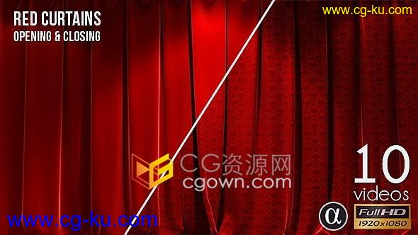 3D逼真红色窗帘幕布打开和关闭百老汇电影剧院颁奖舞台表演4K转场视频素材的图片1