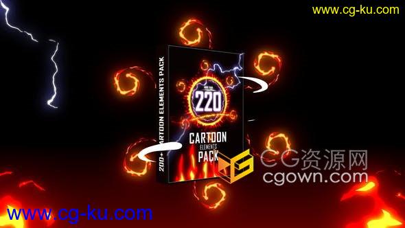 220+2D卡通能量火焰电流烟雾流体水滴线条文本特效MG动画元素包-AE模板免费下载的图片1