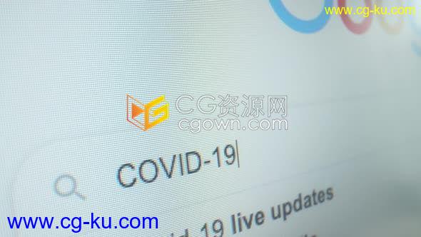 实拍4K分辨率视频素材使用谷歌搜索COVID-19相关信息操作电脑屏幕的图片1