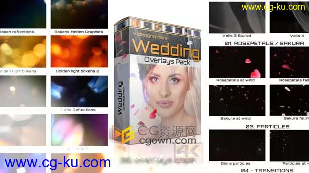 4K分辨率婚礼视频制作包玫瑰花瓣樱花面纱窗帘散景漏光眩光光效视频素材下载的图片1