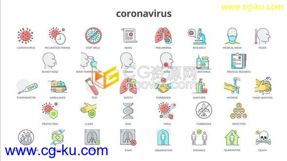 新型冠状病毒肺炎疫情医学Icons图标图形动画36种效果-AE模板下载的图片1