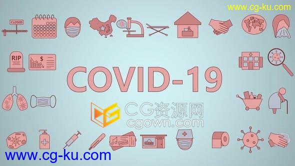 COVID-19新冠病毒肺炎疫情病毒传播洗手消毒剂戴口罩图标动画视频素材40组的图片1