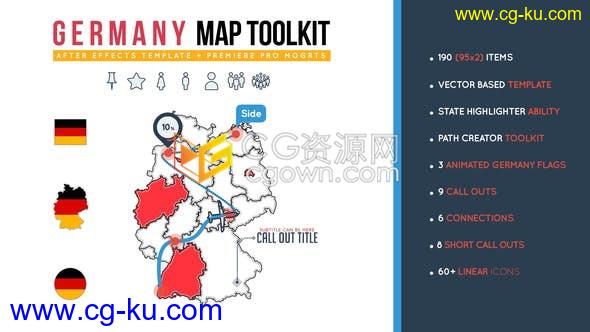 德国地图动画制作包信息图形地图动画统计图天气地图动画旅行路线介绍-AE与PR模板的图片1