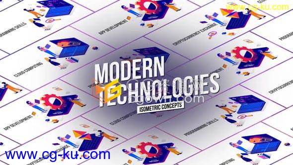 AE模板25组高品质循环动画3D等距概念图形介绍技术介绍MG视频的图片1