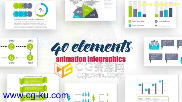 AE模板40个现代干净信息图表分析要素商务企业数据统计元素动画的图片1