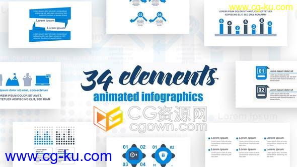 AE模板分析企业信息图表34种效果公司项目合作推广工作流图形动画的图片1