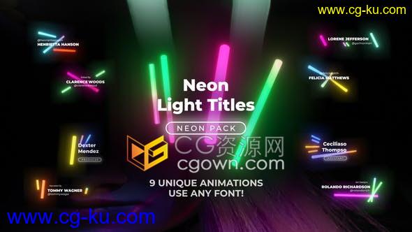 FCPX插件第五套9种霓虹灯文字标题彩色生长灯管视频字幕效果动画的图片1