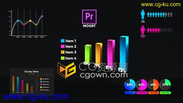 PR模板5款信息图表数据调查曲线图Motion Graphic预设素材的图片1
